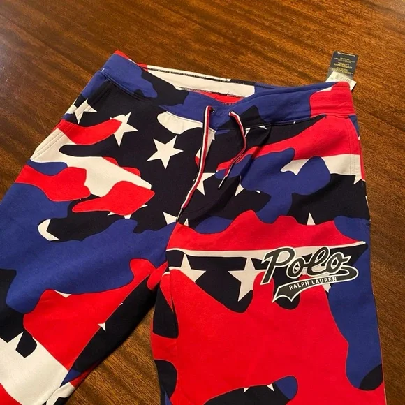 Brand NWT Men’s Polo by Ralph Lauren Red White & Blue Cano Joggers - Picture 2 of 5